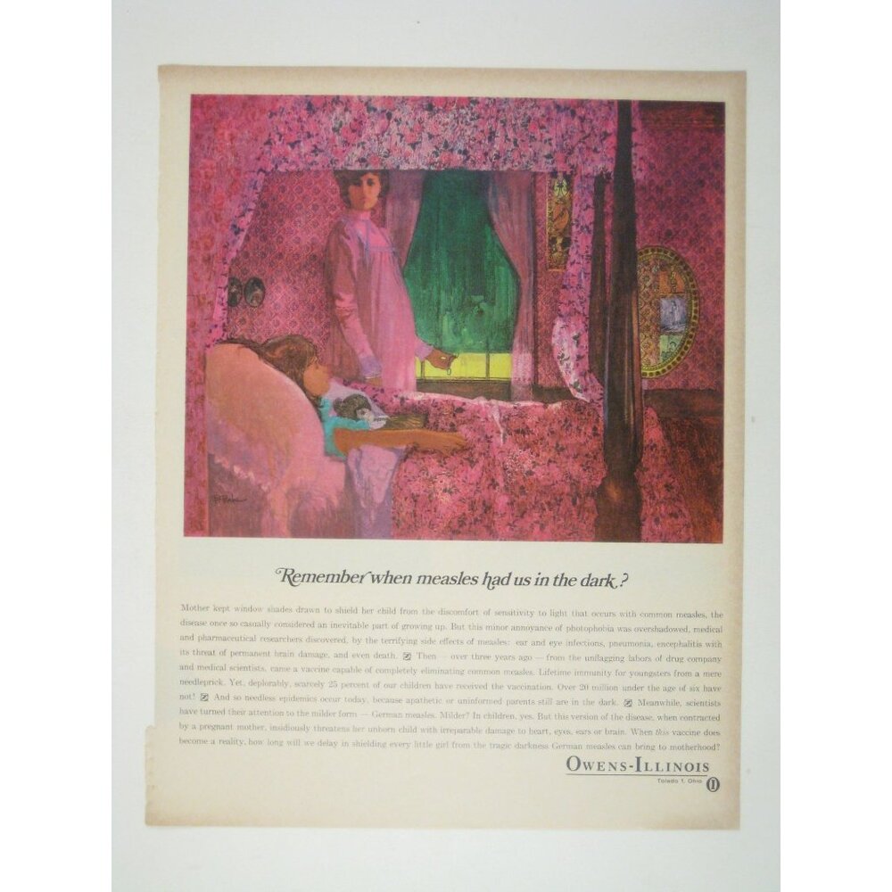 Remember When Measles Had Us Owens Illinois Pharmaceutical Print Ad 1960s Pink